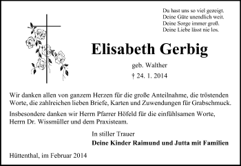 Traueranzeige von Elisabeth Gerbig von Odenwälder Echo