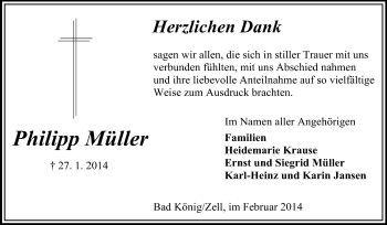 Traueranzeige von Philipp Müller von Odenwälder Echo