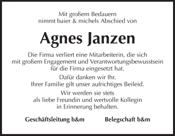 Traueranzeige von Agnes Janzen von Echo-Zeitungen (Gesamtausgabe)