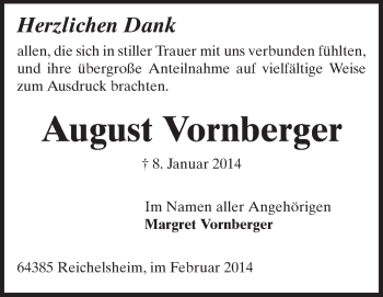 Traueranzeige von August Vornberger von Odenwälder Echo