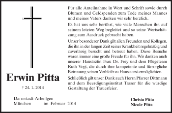 Traueranzeige von Erwin Pitta von Echo-Zeitungen (Gesamtausgabe)