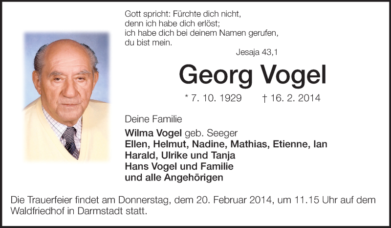 Traueranzeigen von Georg Vogel | www.vrm-trauer.de