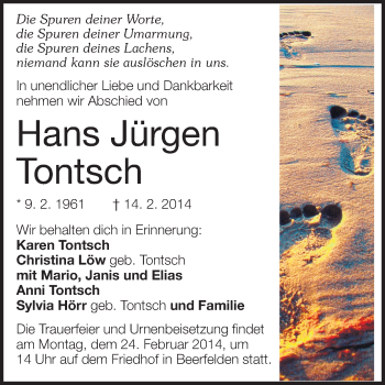 Traueranzeige von Hans Jürgen Tontsch von Odenwälder Echo