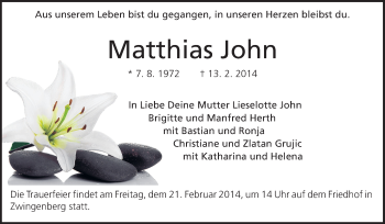 Traueranzeige von Matthias John von Darmstädter Echo