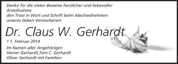 Traueranzeige von Claus Gerhardt von Echo-Zeitungen (Gesamtausgabe)
