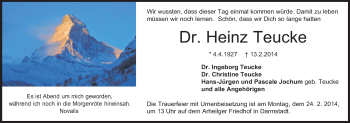 Traueranzeige von Heinz Teucke von Echo-Zeitungen (Gesamtausgabe)