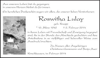 Traueranzeige von Roswitha Lulay von Starkenburger Echo