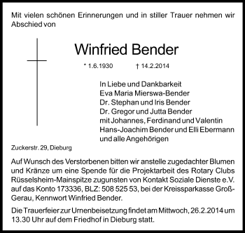 Traueranzeige von Winfried Bender von Echo-Zeitungen (Gesamtausgabe)