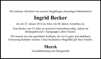 Traueranzeige von Ingrid Becker von Echo-Zeitungen (Gesamtausgabe)