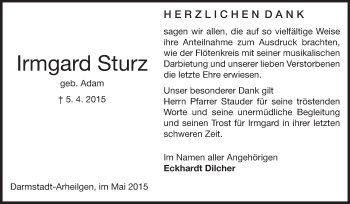 Traueranzeige von Irmgard Sturz von Echo-Zeitungen (Gesamtausgabe)