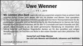 Traueranzeige von Uwe Wenner von Echo-Zeitungen (Gesamtausgabe)