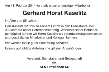 Traueranzeige von Gerhard Horst Kaselitz von Starkenburger Echo