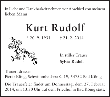 Traueranzeige von Kurt Rudolf von Odenwälder Echo