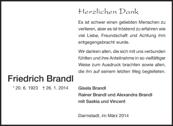 Traueranzeige von Friedrich Brandl von Echo-Zeitungen (Gesamtausgabe)