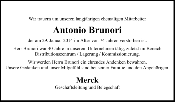 Traueranzeige von Antonio Brunori von Echo-Zeitungen (Gesamtausgabe)