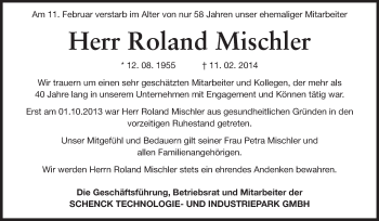 Traueranzeige von Roland Mischler von Echo-Zeitungen (Gesamtausgabe)