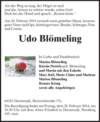 Traueranzeige von Udo Blömeling von Echo-Zeitungen (Gesamtausgabe)