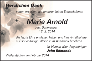 Traueranzeige von Marie Arnold von Rüsselsheimer Echo, Groß-Gerauer-Echo, Ried Echo