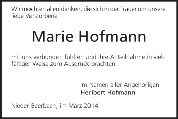 Traueranzeige von Marie Hofmann von Echo-Zeitungen (Gesamtausgabe)