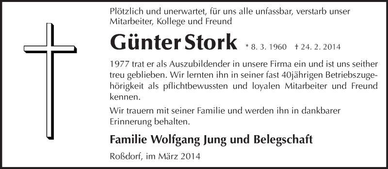  Traueranzeige für Günter Stork vom 08.03.2014 aus Echo-Zeitungen (Gesamtausgabe)