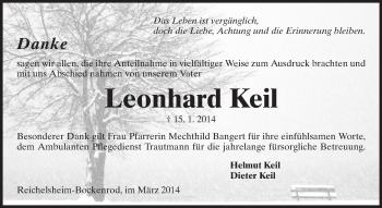 Traueranzeige von Leonhard Keil von Odenwälder Echo