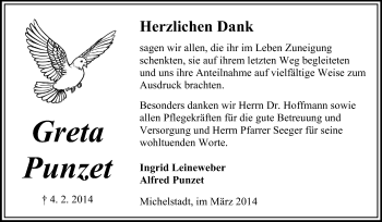 Traueranzeige von Greta Punzet von Odenwälder Echo