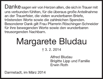 Traueranzeige von Margarete Bludau von Echo-Zeitungen (Gesamtausgabe)
