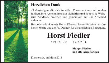 Traueranzeige von Horst Fiedler von Echo-Zeitungen (Gesamtausgabe)