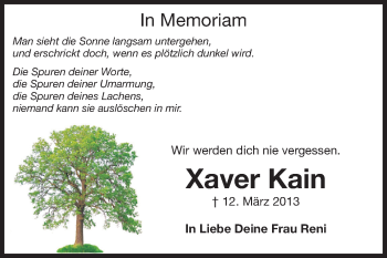 Traueranzeige von Xaver Kain von Echo-Zeitungen (Gesamtausgabe)