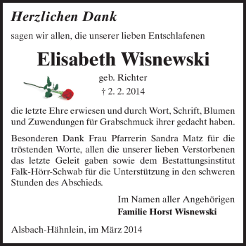 Traueranzeige von Elisabeth Wisnewski von Echo-Zeitungen (Gesamtausgabe)