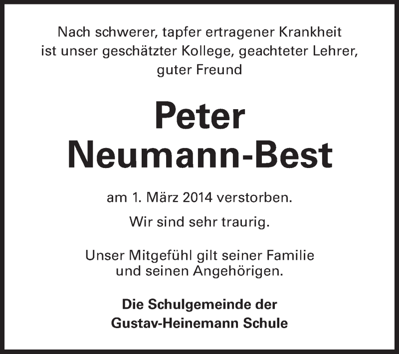  Traueranzeige für Peterl Neumann-Best vom 06.03.2014 aus Rüsselsheimer Echo, Groß-Gerauer-Echo, Ried Echo