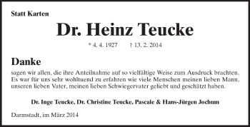 Traueranzeige von Heinz Teucke von Darmstädter Echo, Odenwälder Echo, Rüsselsheimer Echo, Groß-Gerauer-Echo, Ried Echo