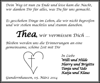 Traueranzeige von Thea  von Echo-Zeitungen (Gesamtausgabe)
