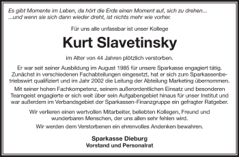 Traueranzeige von Kurt Slavetinsky von Echo-Zeitungen (Gesamtausgabe)