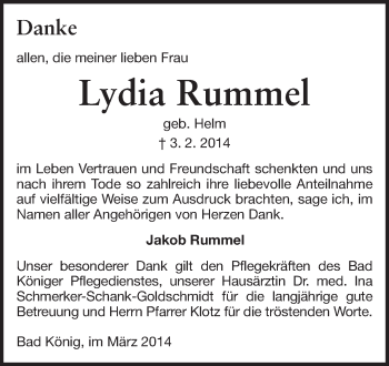Traueranzeige von Lydia Rummel von Odenwälder Echo