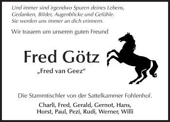 Traueranzeige von Fred Götz von Echo-Zeitungen (Gesamtausgabe)