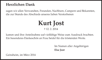 Traueranzeige von Kurt Jost von Rüsselsheimer Echo, Groß-Gerauer-Echo, Ried Echo