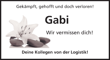 Traueranzeige von Gabi  von Odenwälder Echo