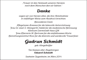 Traueranzeige von Gudrun Schmidt von Echo-Zeitungen (Gesamtausgabe)