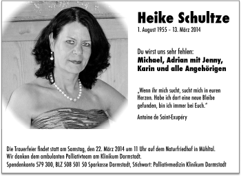 Traueranzeige von Heike Schultze von Echo-Zeitungen (Gesamtausgabe)