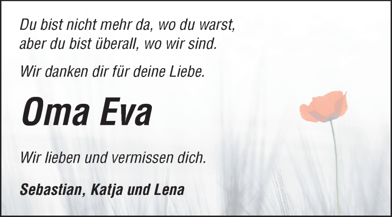  Traueranzeige für Eva Lieb vom 19.03.2014 aus Odenwälder Echo