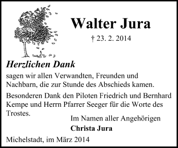 Traueranzeige von Walter Jura von Odenwälder Echo