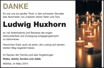 Traueranzeige von Ludwig Huxhorn von Echo-Zeitungen (Gesamtausgabe)