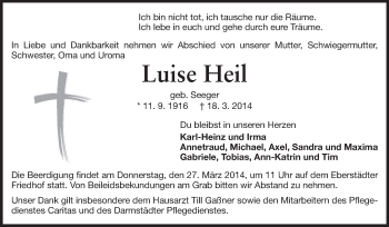 Traueranzeige von Luise Heil von Echo-Zeitungen (Gesamtausgabe)