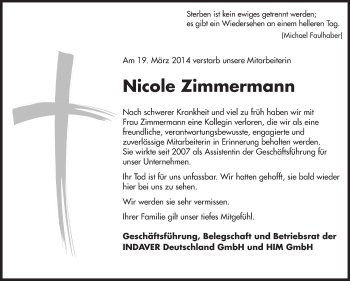 Traueranzeige von Nicole Zimmermann von Echo-Zeitungen (Gesamtausgabe)