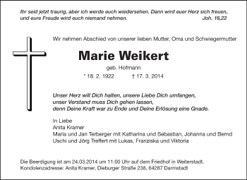 Traueranzeige von Marie Weikert von Echo-Zeitungen (Gesamtausgabe)