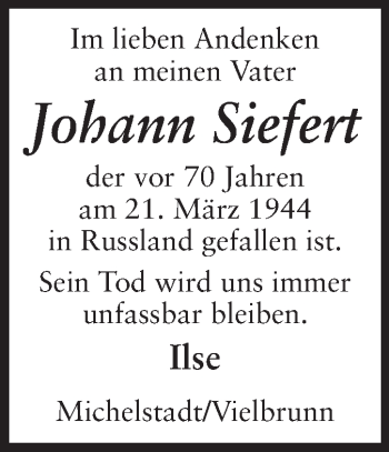 Traueranzeige von Johann Siefert von Odenwälder Echo