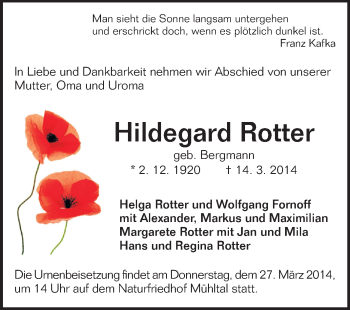 Traueranzeige von Hildegard Rotter  von Echo-Zeitungen (Gesamtausgabe)