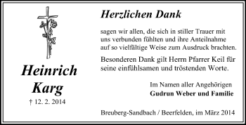 Traueranzeige von Heinrich Karg von Odenwälder Echo