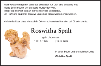Traueranzeige von Roswitha Spalt von Echo-Zeitungen (Gesamtausgabe)